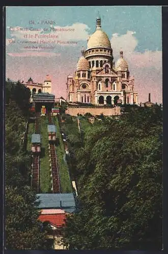 AK Paris, Le Sacré-Coeur de Montmartre et le Funiculaire, Bergbahn
