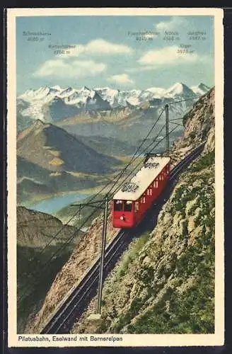 AK Schreckhorn, Pilatusbahn mit Eselwand und Berneralpen