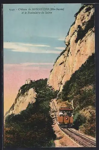 AK Monnetier /Hte-Savoie, Le Château et le Funiculaire du Salève, Bergbahn