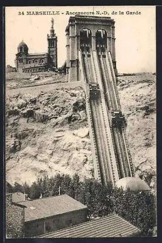 AK Marseille, Ascenseurs N.-D. De la Garde, Bergbahn