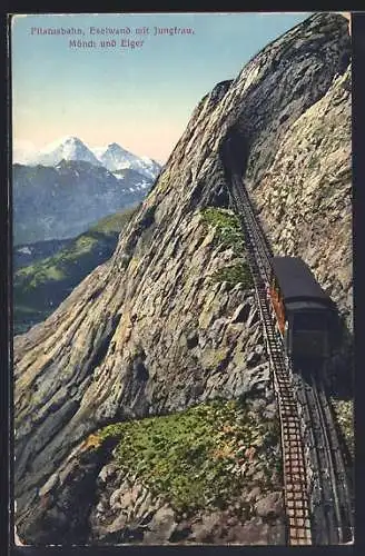 AK Pilatusbahn an der Eselwand mit Jungfrau, Mönch und Eiger
