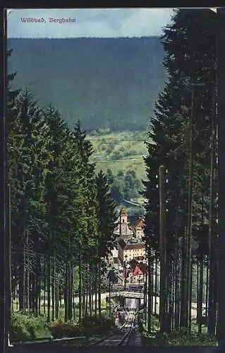 AK Wildbad, Bergbahn mit Panorama