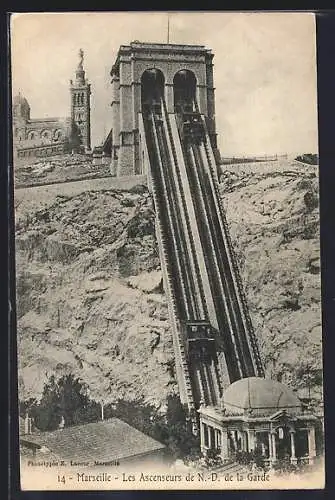 AK Marseille, Les Ascenseurs de N.-D. de la Garde, Bergbahn