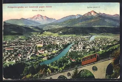 AK Innsbruck, Teilansicht mit Hungerburgbahn gegen Süden mit Series und Saile