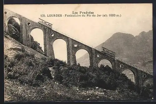 AK Lourdes, Les Pyrénées, Funiculaire du Pic du Jer, Bergbahn