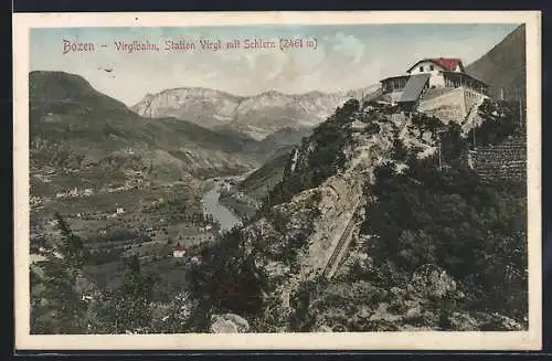 AK Bozen, Virglbahn, Bahnhof Virgl mit Schlern