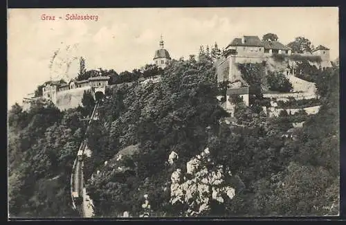 AK Graz, Schlossberg mit Bergbahn