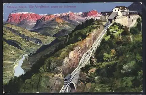AK Bozen /Südtirol, Virglbahn gegen die Dolomiten