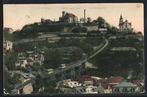 AK Loschwitz, Hotel Luisenhof mit Drahtseilbahn