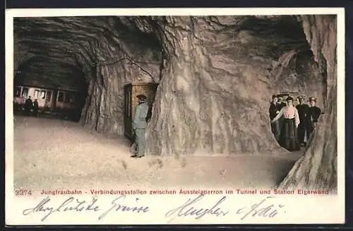 AK Jungfraubahn, Verbindungsstollen zwischen Aussteigperron im Tunnel und Station Eigerwand