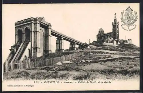 AK Marseille, Ascenseurs et Colline de N.-D. de la Garde, Bergbahn