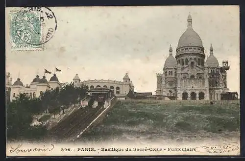 AK Paris, Basilique du Sacré-Coeur et Funiculaire, Bergbahn
