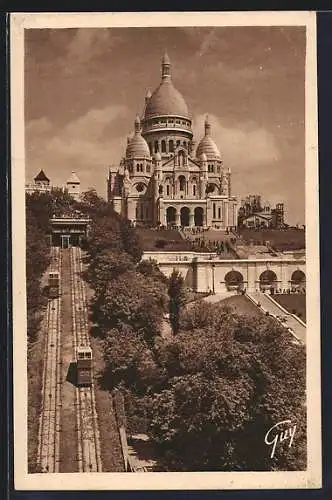 AK Paris, Basilique du Sacré-Coeur de Montmartre et le Funiculaire, Bergbahn
