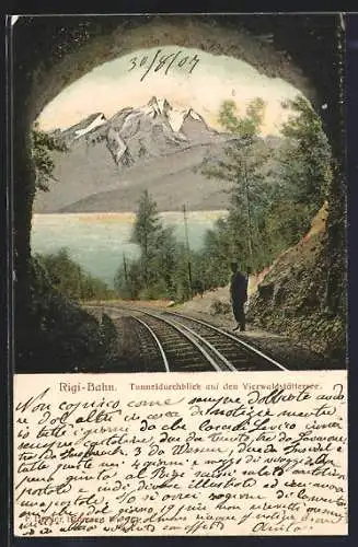 AK Rigi-Bahn, Tunneldurchblick auf den Vierwaldstättersee