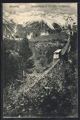 AK Innsbruck, Hungerburgbahn mit Frau Hittgebirge
