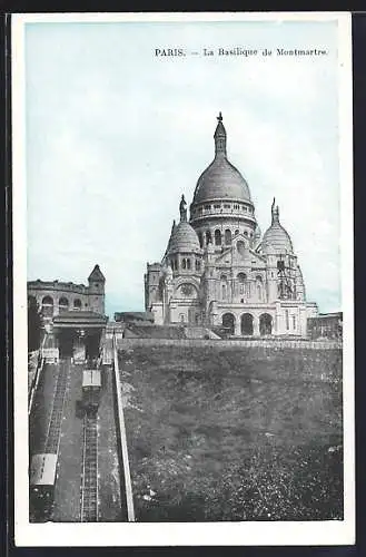AK Paris, La Basilique de Montmartre, Bergbahn