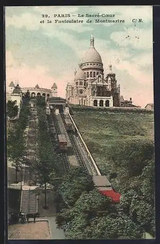AK Paris, Le Sacré-Coeur et le Funiculaire de Montmartre, Bergbahn