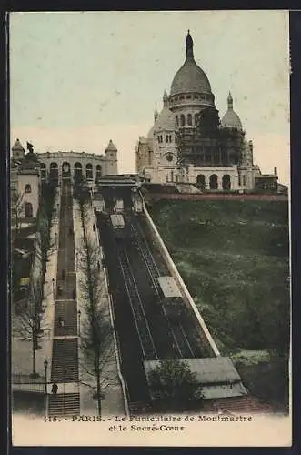 AK Paris, Le Funiculaire de Montmartre et le Sacré-Coeur, Bergbahn