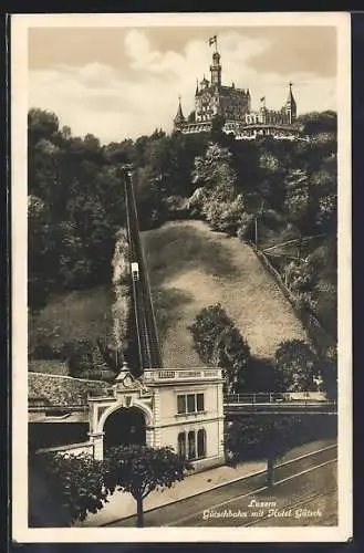 AK Luzern, Gütschbahn mit Hotel Gütsch