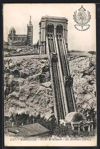 AK Marseille, Bergbahn auf dem Weg zur Station