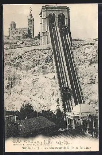 AK Marseille, Les Ascenseurs de N.-D. de la Garde, Bergbahn