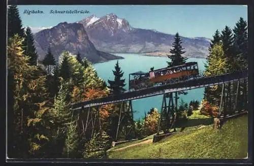 AK Rigibahn fährt über Schnurtobelbrücke