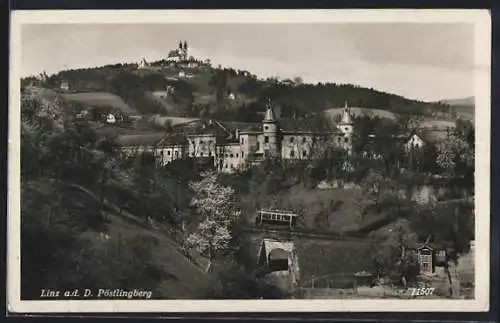 AK Linz a. d. D., Pöstlingberg mit Bergbahn