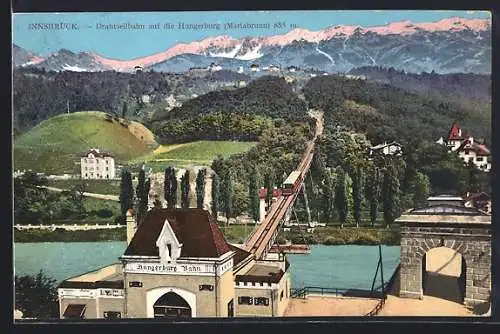 AK Innsbruck, Talstation der Hungerburg Bahn, Bergbahn auf der Brücke
