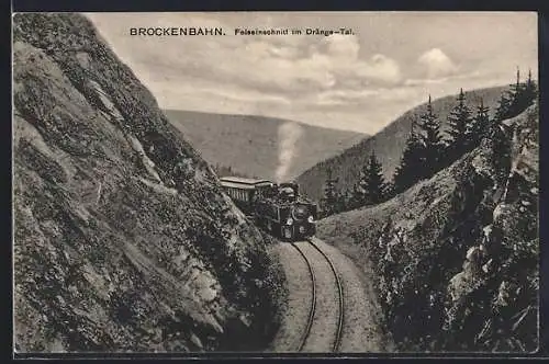 AK Wernigerode, Brockenbahn, Felseinschnitt im Dränge Tal