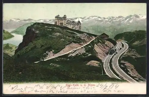 AK Rigi-Kulm mit Bergbahn und Alpen
