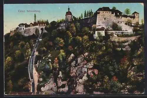 AK Graz, Schlossberg mit Bergbahn