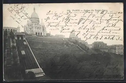 AK Paris, Eglise du Sacré-Coeur, Bergbahn