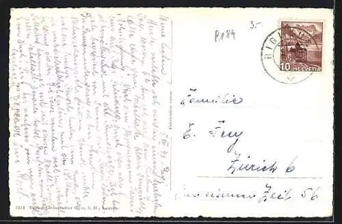 AK Rigi Kulm mit Rigi-Scheidegg u. den Glarner u. Unteralpen, Bergbahn