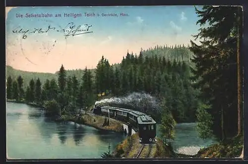 AK Gernrode /Harz, Selketalbahn am Heiligen Teich