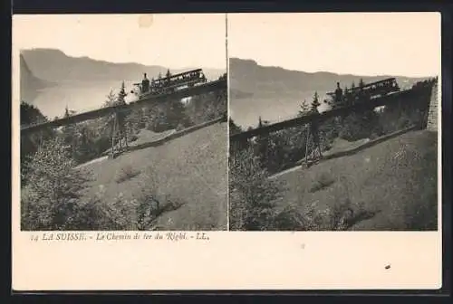 Stereo-AK La Suisse, Le Chemin de fer du Righi, Rigi-Bahn auf der Brücke