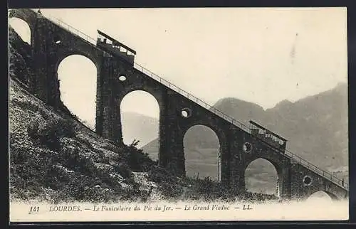 AK Lourdes, Le Funiculaire du Pic du Jer, Le Grand Viaduc, Bergbahn