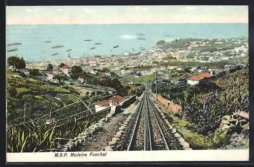 AK Funchal, Panorama mit Bergbahn