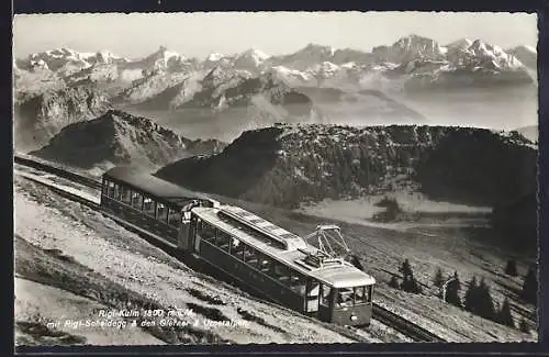 AK Rigi Kulm mit Rigi-Scheidegg u. den Glarner u. Unteralpen, Bergbahn