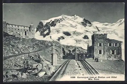AK Gornergrat Station und Hotel, Mte. Rosa, Bergbahn