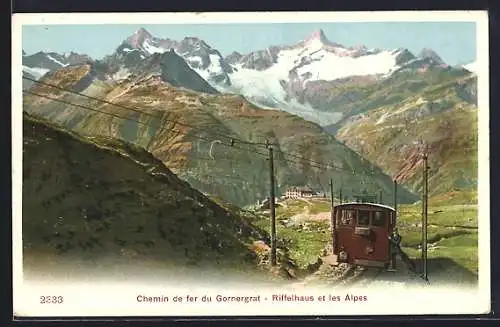 AK Gornergrat, Chemin de fer du Gornergrat, Riffelhaus et les Alpes, Bergbahn