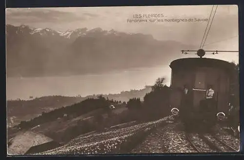 AK Les Pleiades, Panorama sur les montagnes de Savoie, Bergbahn