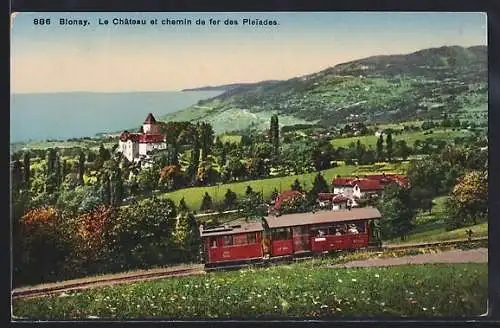AK Blonay, Le Château et chemin de fer des Pleiades, Bergbahn