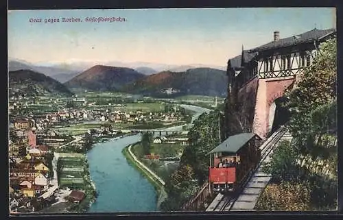 AK Graz, Schlossbergbahn, Ortsansicht