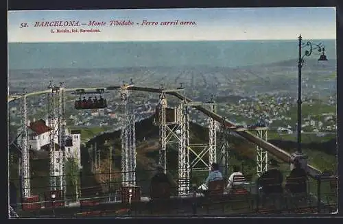 AK Barcelona, Monte Tibidabo, Ferro carril aereo, Bergbahn