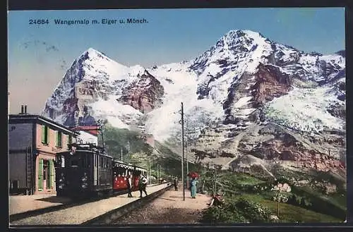 AK Wengernalp mit Eiger und Mönch, Bergbahn