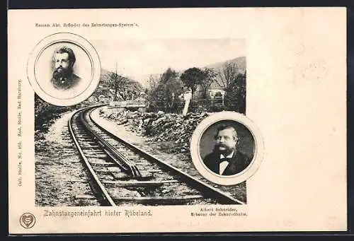 AK Harz-Zahnradbahn, Zahnstangeneinfahrt hinter Rübeland, Roman Abt, Erfinder des Zahnstangen-Systems