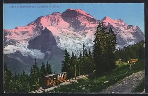 AK Mürrenbahn mit Bergspitze Jungfrau, Bergbahn
