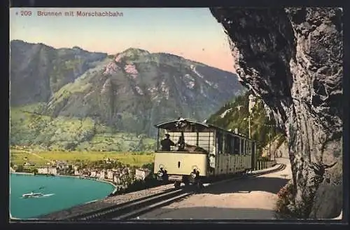 AK Brunnen, Ortsansicht mit Morschachbahn
