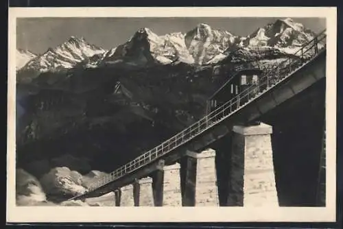 AK Niesenbahn mit Blick auf Mönch, Schreckhörner und Jungfrau