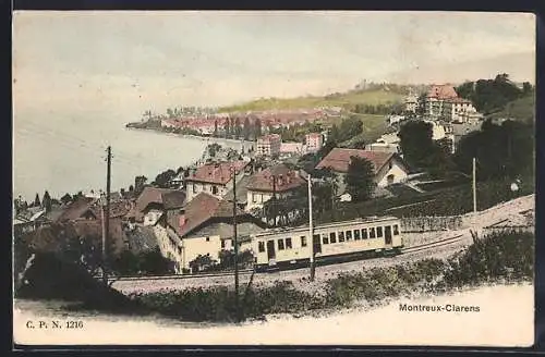 AK Montreux-Clarens, Panorama mit Bergbahn